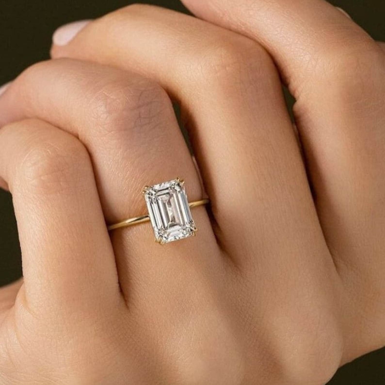 3.5 CT Emerald Cut Moissanite Engagement Ring, Emerald Cut Engagement Ring, Emerald Solitaire, 3.5ct Emerald Cut, Solitaire Engagement Ring image 3