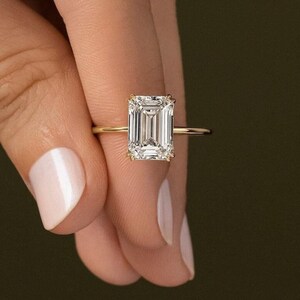 3.5 CT Emerald Cut Moissanite Engagement Ring, Emerald Cut Engagement Ring, Emerald Solitaire, 3.5ct Emerald Cut, Solitaire Engagement Ring image 2