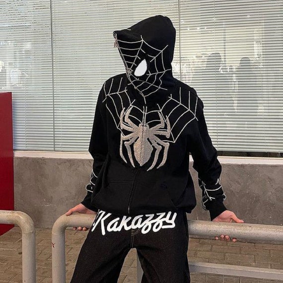 Y2K Dark Style Zip-up Hoodie Spider Spider Web Full Zip Coat - Etsy