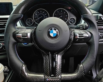 BMW Flat Bottom Steering Wheel, Carbon Fibre Steering Wheel, Centre Trim, Pedal Shifters, All BMW models
