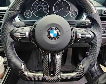 BMW Steering Wheel, Flat Bottom Carbon Fibre Steering Wheel, 1, 2, 3, 4 Series, M1, M2, M3, M4,  Christmas Gift