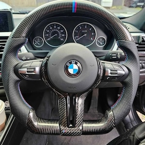 BMW Steering Wheel, Flat Bottom Carbon Fibre Steering Wheel, 1, 2, 3, 4 Series, M1, M2, M3, M4,  Christmas Gift