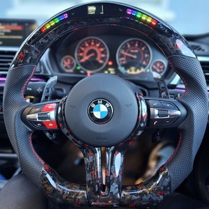 BMW LED Carbon Forged Steering Wheel, High Quality Flat Bottom, 1,2,3,4,5,6,7 Series X1 to X6