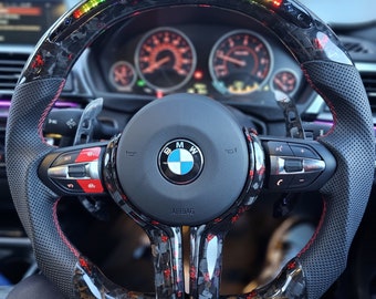 BMW LED Carbon Forged Steering Wheel, High Quality Flat Bottom, 1,2,3,4,5,6,7 Series X1 to X6