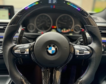 BMW LED Carbon Fibre Steering Wheel, High Quality Flat Bottom