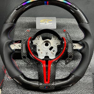 BMW LED Carbon Fibre Steering Wheel, Flat Bottom High Quality Steering Wheel, Christmas Gift