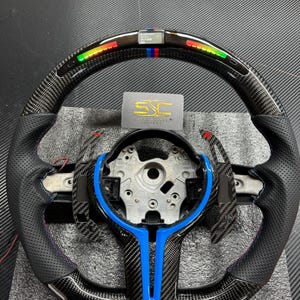 BMW LED Carbon Fibre Steering Wheel, Flat Bottom High Quality Steering Wheel, Christmas Gift