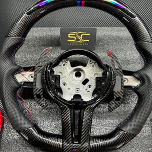 BMW LED Carbon Fibre Steering Wheel, Flat Bottom High Quality Steering Wheel, Christmas Gift