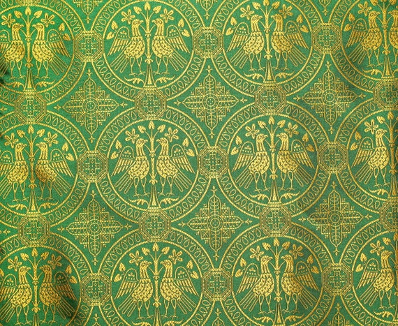 5 meters 100% natural silk medieval vestment fabric damask brocade 11 - 12 th century