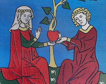 1 Stück mittelalterlicher Manesse-Stoff aus 100 % Naturseide, 14. Jahrhundert