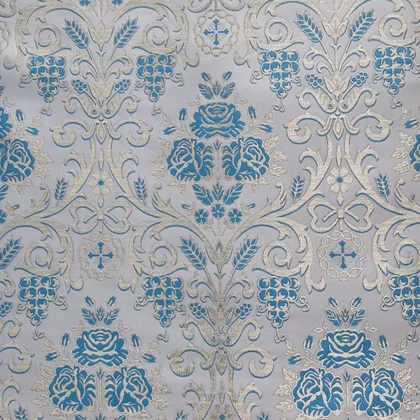 1 meter white blue silver vestment fabric