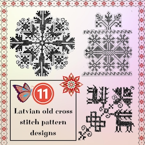 Vintage Latvian Cross Stitch Patterns: 11 Antique Designs (PDF Pattern)