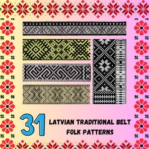 Latvian Belt Pattern: Cross Stitch Embroidery, Folk Weaving (PDF Download)