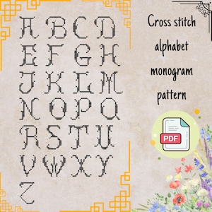 Cross Stitch Alphabet PDF | A-Z Monogram Pattern | Vintage Embroidery Letters | Needlework Chart | Digital Alphabet Sampler