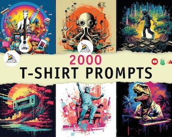 Más de 2000 diseños de camisetas, indicaciones para Midjourney, arte con IA, indicaciones para Midjourney, arte con IA para Midjourney, aprender Midjourney, arte digital, generación de IA, arte