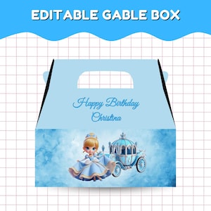 Editable Princess Gable Box Canva Template for Birthday Party Favors Printable Gable Box Party Favors for Princess Theme Party