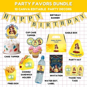 Lot d'imprimés personnalisables pour fête de princesse royale pour fête à thème d'anniversaire de petite princesse