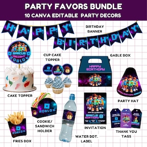 Roblox Gamer Boy Themed Party Favor Printable Bundle Editable Roblox Party Favor Templates for Roblox Gamers Themed Party