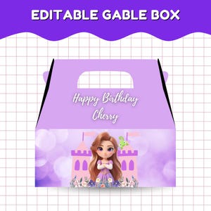 Canva Template for Princess Gable Favor Box for Kids Birthday Party Giveaways