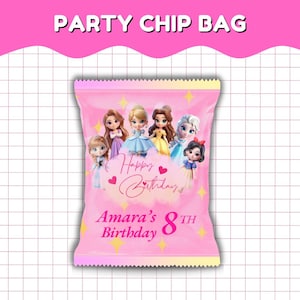 Prinzessin Chip Bag Druckbare Prinzessin Geburtstag Themed Party Snack Beutel Label Chip Bag Wrapper Princess Favors Template