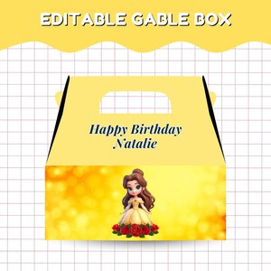 Printable Princess Gable Box Canva Template for Girl Birthday Party Favor Treat Boxes