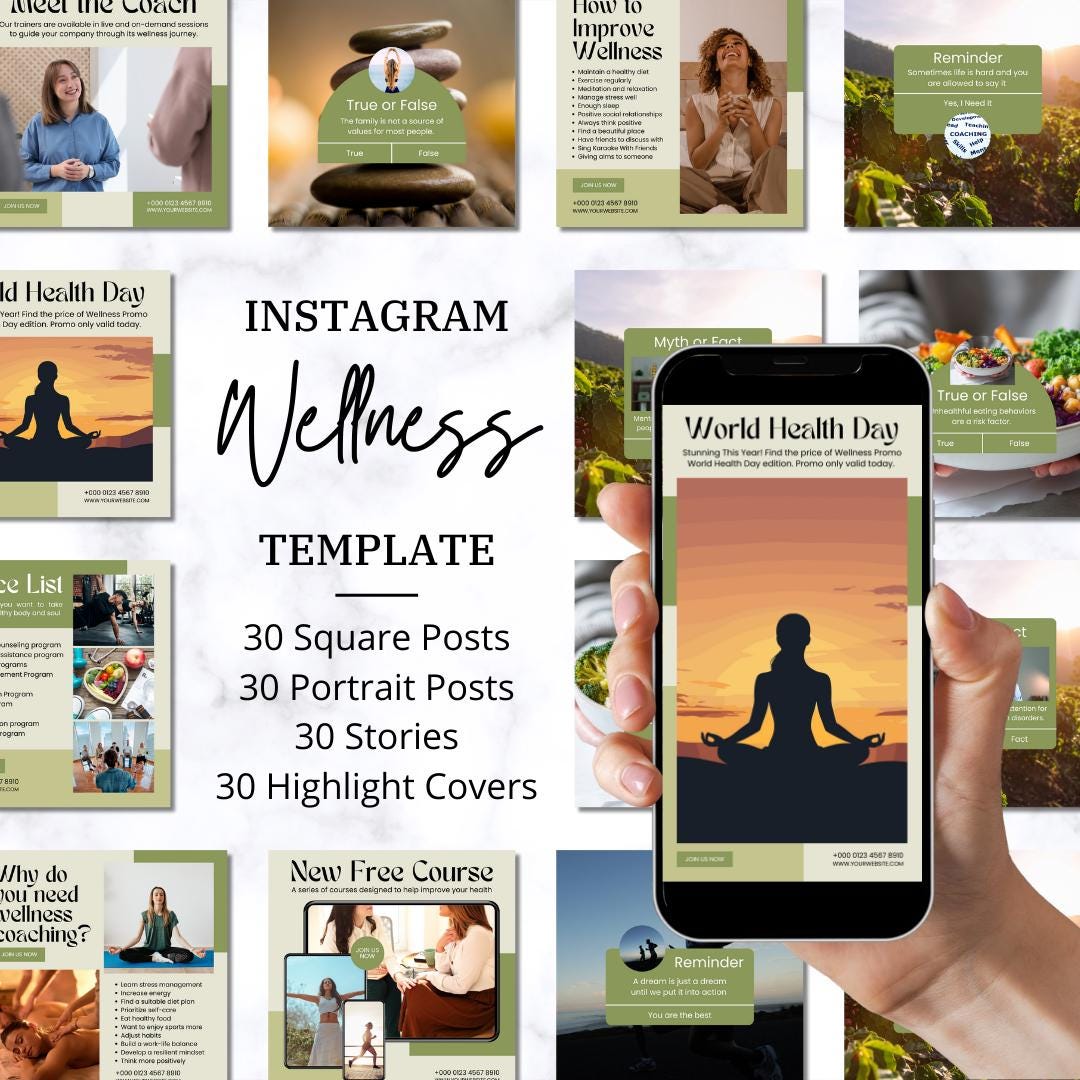 Editable Green Wellness Instagram Templates Branding Canva Social Media ...