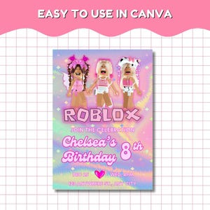 Roblox Invitation for Gaming Party Invitation Canva Template Roblox Theme for Kids