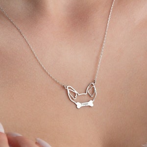Custom Dog Ear Outline Necklace with Dog Bone Necklace Custom Dog Name Necklace Personalized Dog Ear Necklace Dainty Gold Gift for Dog Lover