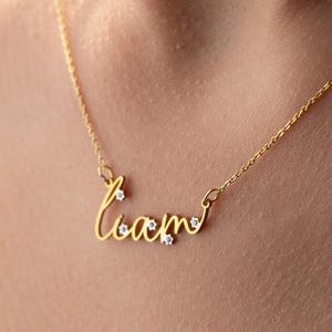Personalized Diamond Name Necklace Gold Name Necklace with Diamond Silver Name Necklace with Charm Gift for Her Christmas Gift