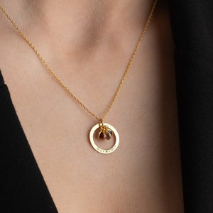 Custom Gold Circle Necklace with Birthstone Personalized Circle Necklace Personalized Birthstone Necklace with Circle Name Necklace image 1