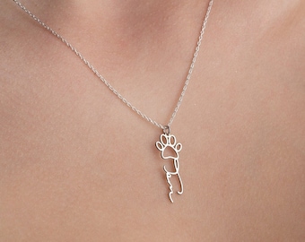 Sterling Silver Paw Print Name Necklace with Paw Custom Paw Necklace with Name Dog Name Necklace for Mom Personalized Pet Necklace for Women