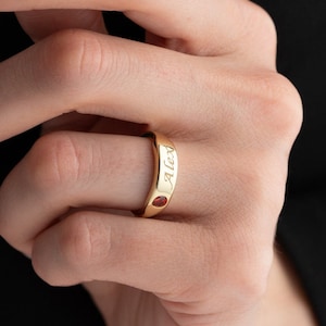 Dainty Gold Name Ring with Birthstone Personalized Birthstone Ring with Name Custom Name Ring Dainty Birthstone Ring Gift for Mom
