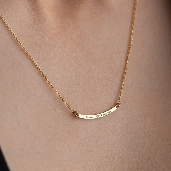 Curved Gold Bar Necklace Custom Bar Name Necklace Personalized Bar Necklace with Name Coordinates Necklace Custom Date Necklace for Mom