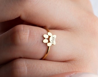 Custom Paw Print Ring Dainty Dog Paw Ring Personalized Dog Memorial Ring Sterling Silver Pet Memorial Ring Dog Remembrance Gift for Women