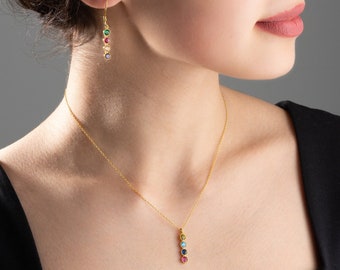 Birthstone Necklace and Earrings Set for Women Birthstone Jewelry Set