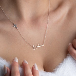 Personalized Name Necklace with Cross Name Necklace Custom Cross Necklace with Name Sideways Cross Necklace First Communion Gift for Girls