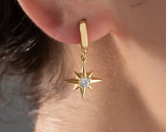 Star Dangle Earings Star Huggie Hoop Earrings with Charm Zircon Star Earrings Star Hoop Earrings Silver Star Earrings Star Drop Earrings
