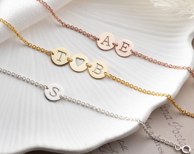 14k Gold Initial Disc Bracelet with Initials Personalized Letter Bracelet Silver Personalized Initial Bracelet Custom Letter Bracelet Disc