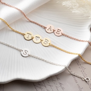 Pulseira de disco inicial de ouro 14k com iniciais Pulseira de letra personalizada Pulseira de prata com iniciais personalizadas Pulseira de letra personalizada Disco