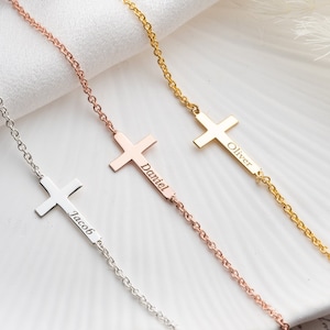Cross and Name Bracelet Personalized Cross Bracelet with Name Jesus Name Bracelet Crucifix Bracelet for Women Christian Bracelet for Girl