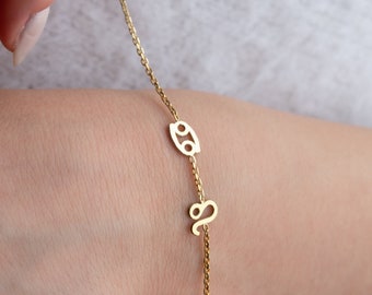 Custom Dainty Sterling Silver Zodiac Shape Bracelet Gold Zodiac Bracelet Constellation Bracelet Personalized Horoscop Bracelet For Couple
