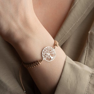 Silver Tree of Life Bracelet for Women Silver Tree Bracelet Macrame Rope Bracelet Macrame String Bracelet