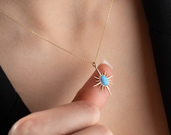 Halskette mit Opal Stein Halskette Silber Stern Halskette Sterling Silber Himmlische Halskette Nordstern Anhänger
