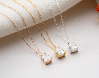 Dainty Gemstone Necklace Custom Birthstone Necklace Diamond Teardrop Birthstone Necklace Birth Month Gift for Mom