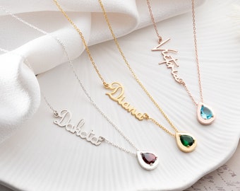 Birthstone Name Necklace Personalized Name Necklace with Birthstone with Name Necklace Custom Name Necklace with Birthstone and Name