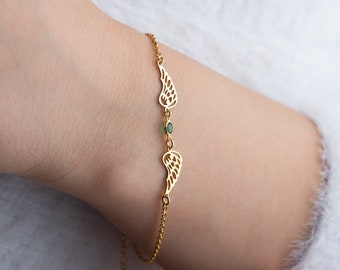 Änglavingararmband med födelsesten Fint guldfärgat änglavingararmband med födelsesten Skyddsängelarmband i sterlingsilver för mamma Present till henne