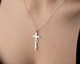 Personalized Cross Necklace with Baptismal Cross Name Necklace Baptism Cross Necklace Crucifix Name Necklace Custom Cross Necklace with Name