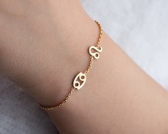 Gold Zodiac Bracelet Custom Dainty Sterling Silver Zodiac Shape Bracelet Constellation Bracelet Personalized Horoscop Bracelet