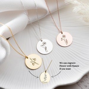 Geburts-Blumen-Halskette mit Geburtsblume gravierte Halskette Geburts-Monat-Blumen-Halskette Personalisierte Geburtsblumen-Halskette für Mama