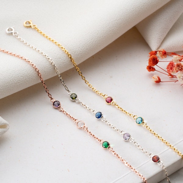 Gold Familie Birthstone Armband zierliches Armband mit Geburtsstein für Mama Armband mit mehreren Geburtssteinen für Frauen